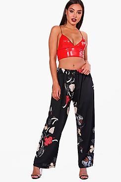 Boohoo Sophie Oriental Print Woven Wide Leg Trouser