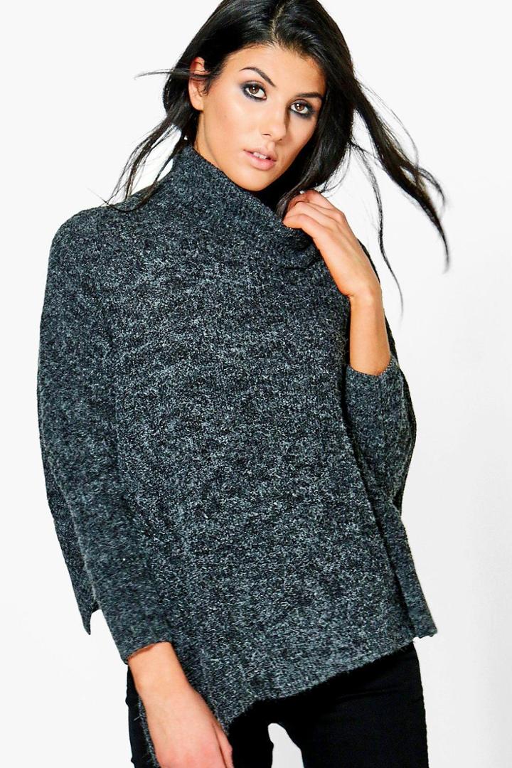 Boohoo Nicole Asymmetrical Cowl Neck Jumper Charcoal