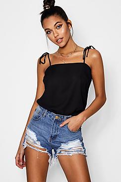 Boohoo Alicia Square Neck Woven Tie Shoulder Cami