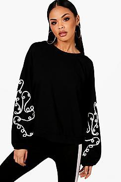 Boohoo Sofia Embroidered Balloon Sleeve Sweatshirt