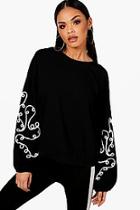 Boohoo Sofia Embroidered Balloon Sleeve Sweatshirt