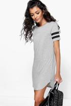 Boohoo Kimmie Baseball Stripe Curved Hem Shift Dress Grey