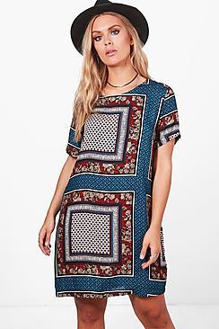 Boohoo Plus Kara Paisley Woven Shift Dress