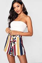 Boohoo Gemma Striped Tie Belt Shorts