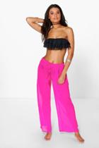 Boohoo Rosie Chiffon Sheer Wide Leg Tassle Trouser Magenta