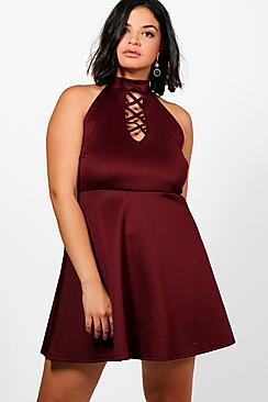 Boohoo Plus Ayesha Scuba Cross Front Skater Dress