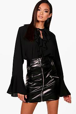 Boohoo Annabelle Ruffle Tie Front Blouse