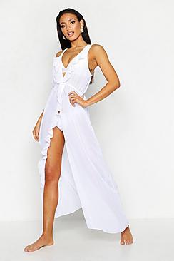 Boohoo Frill Split Maxi Beach Dress