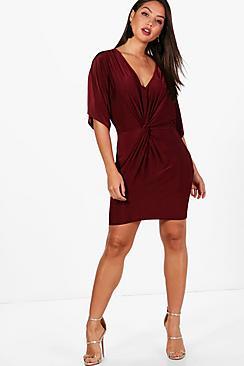 Boohoo Kimono Sleeved Knotted Bodycon Dress