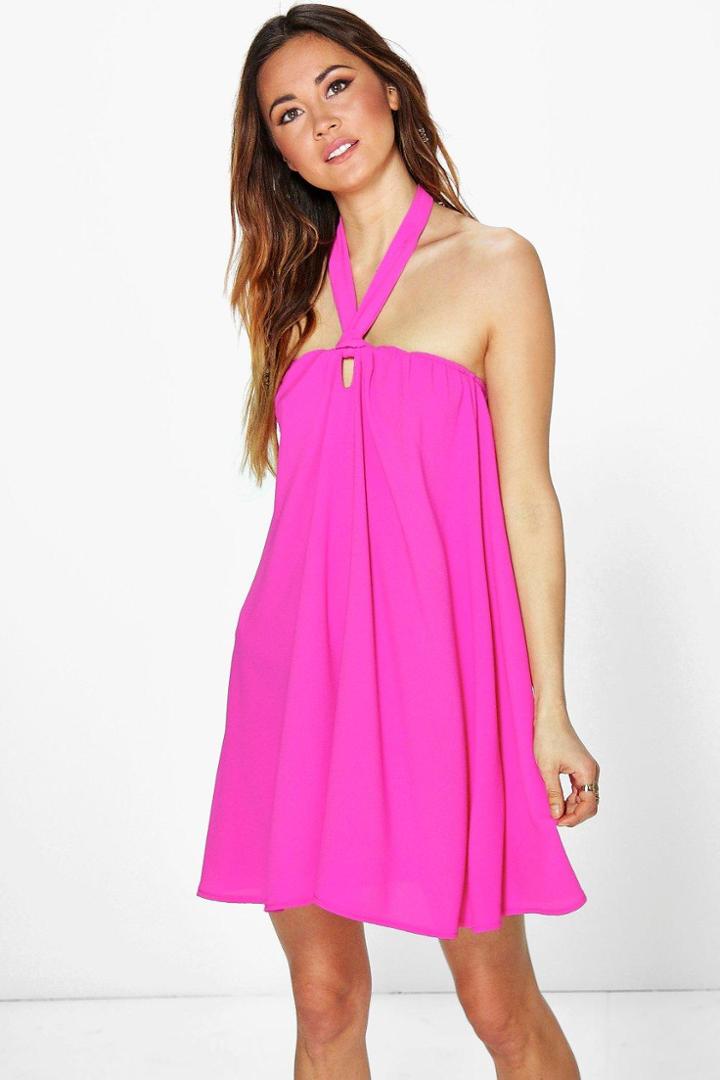 Boohoo Teresa Tie Neck Sun Dress Pink