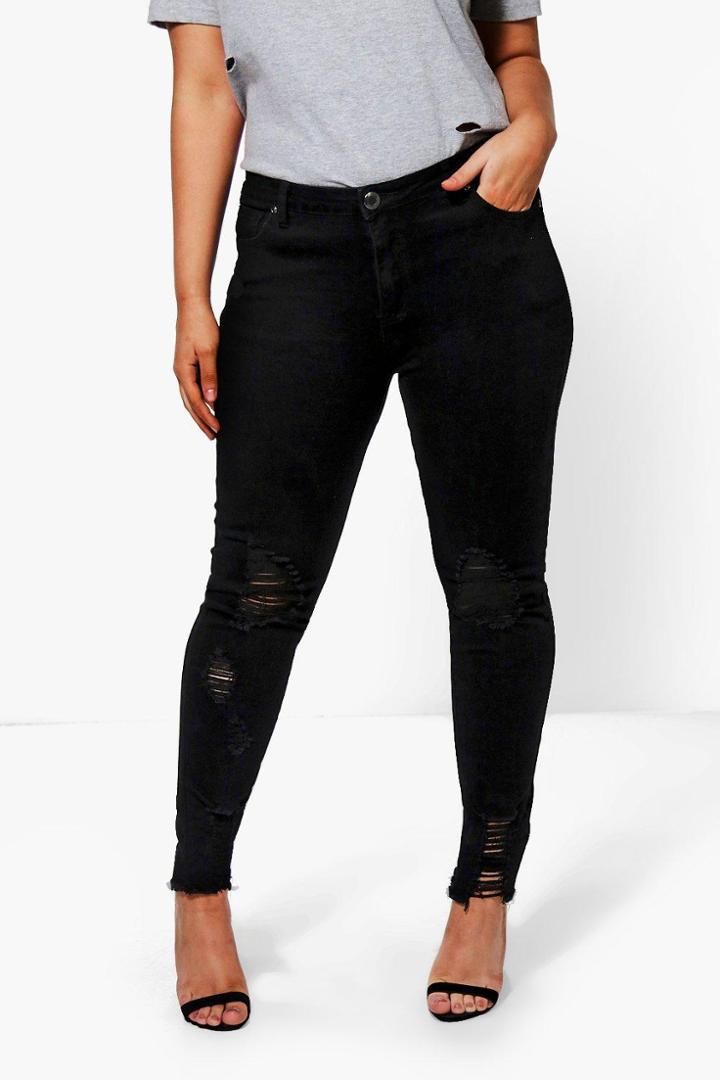 Boohoo Plus Emma Raw Edge Ripped Skinny Jean Black