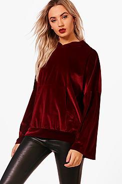 Boohoo Melissa Velvet Oversized Wide Sleeve Hoody