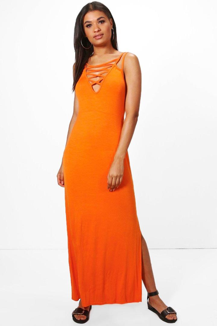 Boohoo Abi Cross Front Strappy Detail Maxi Dress Orange