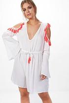 Boohoo Plus Kayla Open Shoulder Tassel Skater Dress