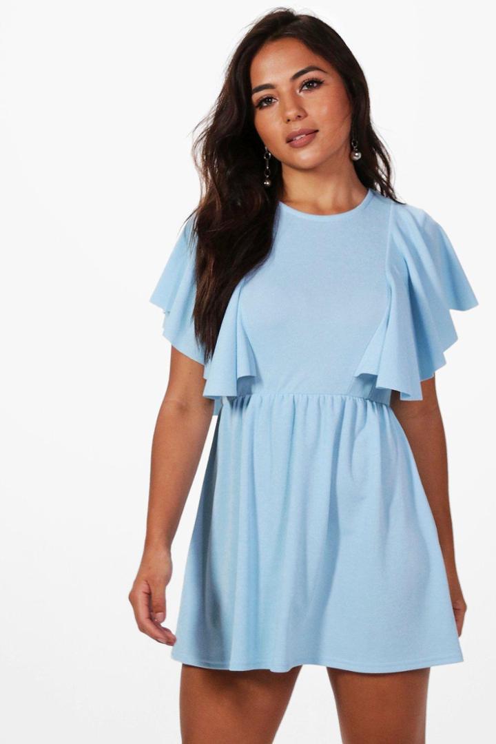 Boohoo Petite Katy Frill Detail Skater Dress Sky