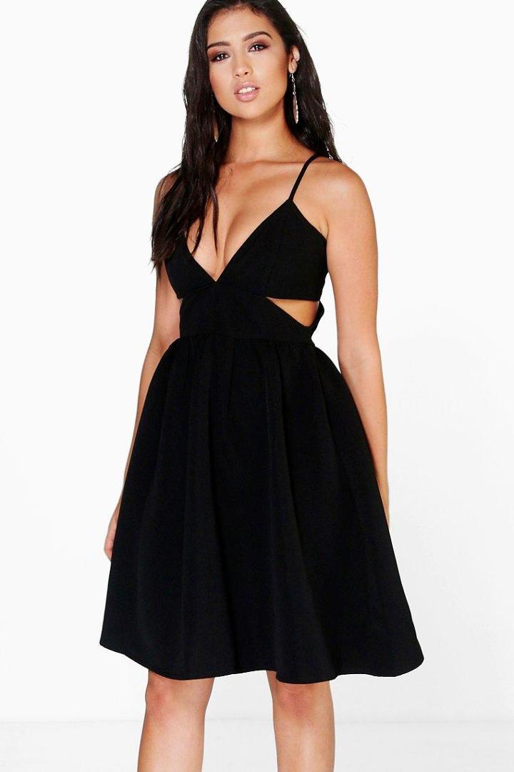 Boohoo Boutique Jia Jacquard Cut Out Skater Dress Black