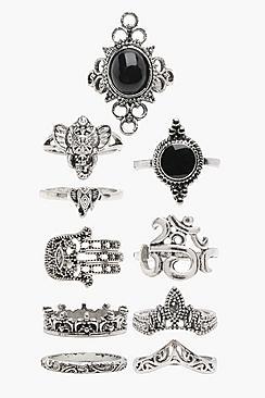 Boohoo Mia Hamsa Hand And Elephant 10 Ring Pack