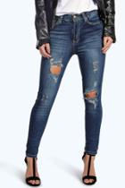 Boohoo Petite Bethany Distressed Ripped Skinny Jeans Blue