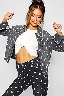 Boohoo Polka Dot Denim Jacket