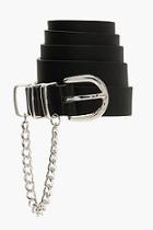 Boohoo Black Belt With Silver Chain Detail