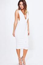 Boohoo Katy Wrap Waist Plunge Scuba Midi Dress