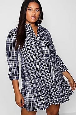 Boohoo Plus Check Smock Mini Dress