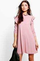 Boohoo Katie Ruffle Sleeve Rib Knit Swing Dress Rose