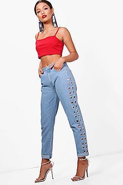Boohoo High Waist Eyelet Mom Jeans