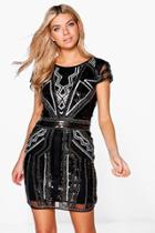 Boohoo Boutique Liv Sequin Cap Sleeve Shift Dress Black