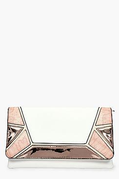 Boohoo Tia Colourblock Metallic Clutch Bag