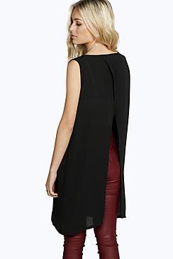 Boohoo Penelope Woven Split Back Longline Top