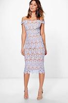 Boohoo Boutique Lacey Crochet Off Shoulder Midi Dress