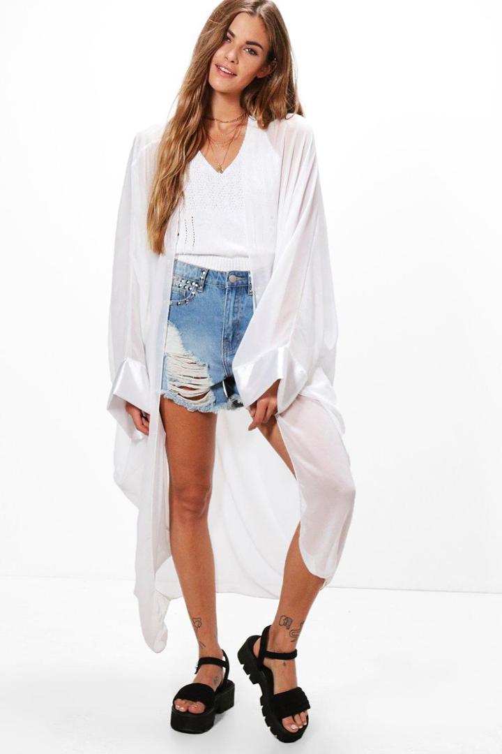 Boohoo Victoria Woven Cuff Detail Kimono Ivory