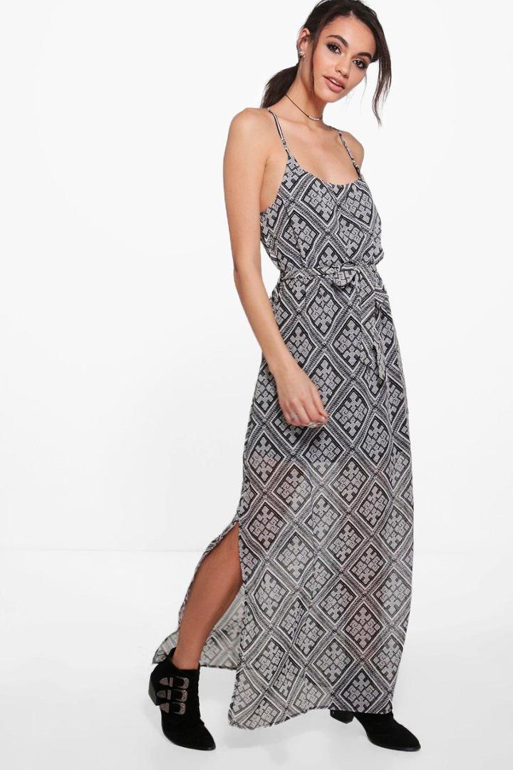 Boohoo Adrianna Strappy Printed Maxi Dress White