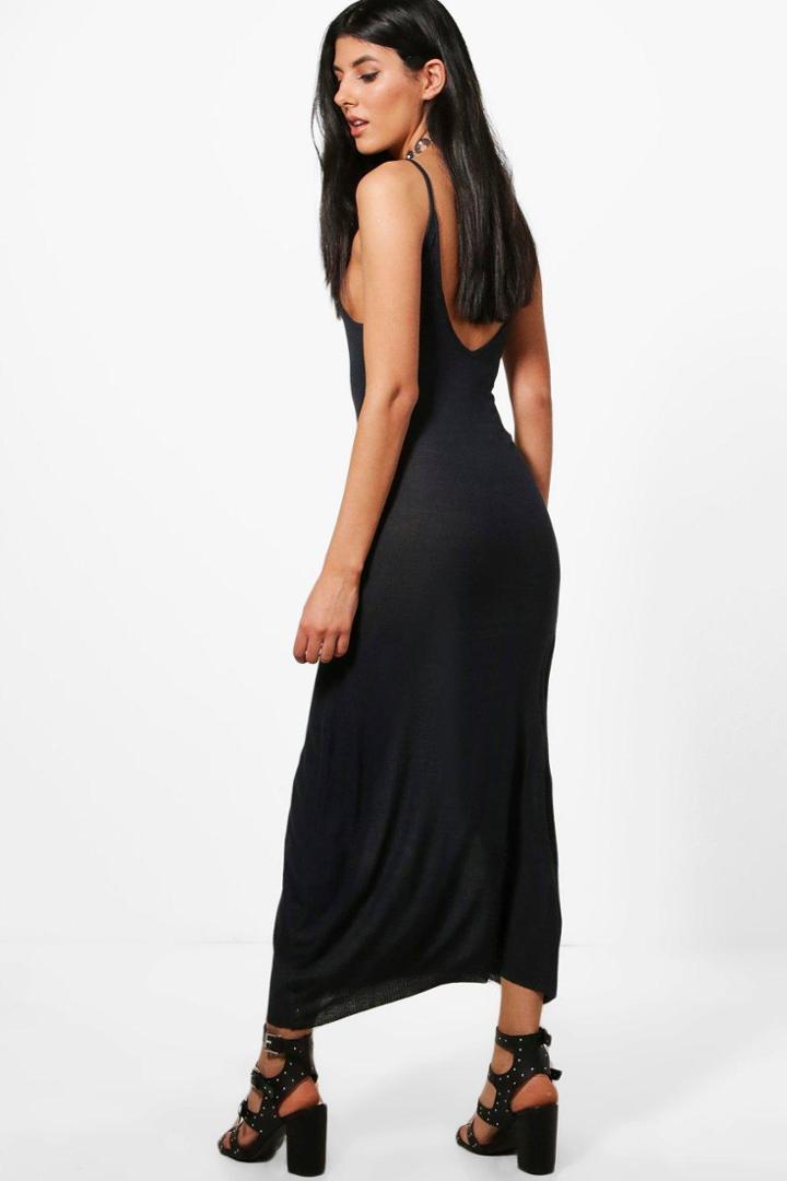 Boohoo Nadia Ribbed Low Back Strappy Maxi Dress Navy