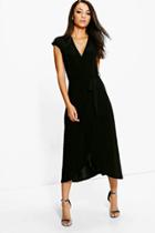 Boohoo Tall Shamira Slinky Wrap And Tie Midaxi Dress Black