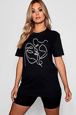 Boohoo Plus Sketch Oversized Tee