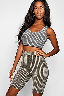 Boohoo Metallic Wide Rib Cycling Shorts