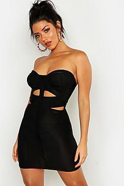 Boohoo Bandeau Panelled Disco Slinky Bodycon Mini Dress