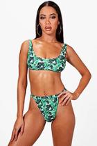 Boohoo Hawaii Tropical Leaf High Waisted Crop Bikini