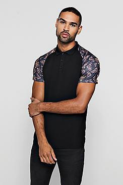 Boohoo Muscle Fit Baroque Print Raglan Polo