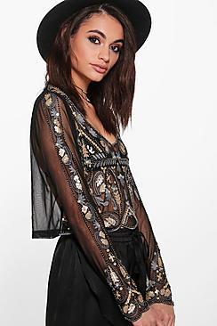 Boohoo Grace Embellished Barely There Crop Top