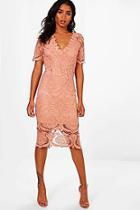Boohoo Boutique Lace Cap Sleeve Midi Dress