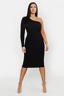 Boohoo Plus Rib One Shoulder Midi Dress