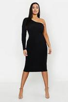 Boohoo Plus Rib One Shoulder Midi Dress