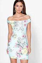 Boohoo Annie Off The Shoulder Floral Bodycon Dress