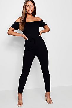 Boohoo Petite Drawstring Rib Jumpsuit
