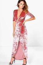 Boohoo Fifi Crinkles Velvet Wrap Midi Dress