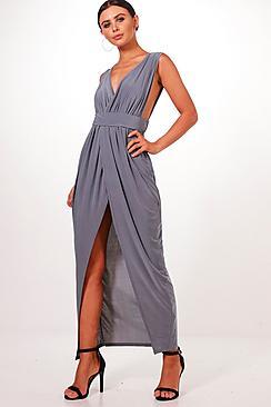 Boohoo Petite Plunge Drape Maxi Dress