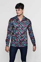 Boohoo Multi Floral Print Long Sleeve Satin Shirt